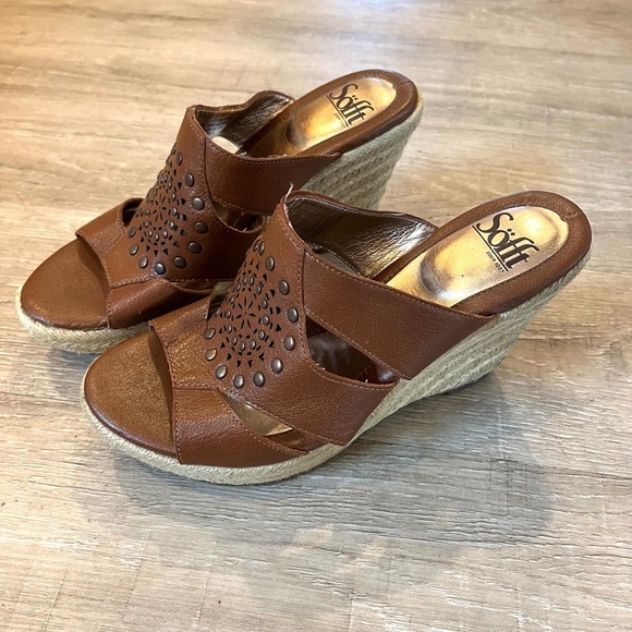 Updated! - Sofft Brown Wedges Sandals 7.5 Medium Leather Upper - Picture 10 of 15